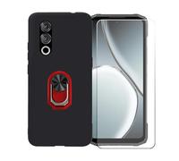BMPNLSZ Funda para Doogee Blade 10 Power + Rojo Anillo de Soporte Giratorio Desmontable de 360°, Negro Suave Silicona Carcasa Caso Case + Cristal Templado Film Vidrio