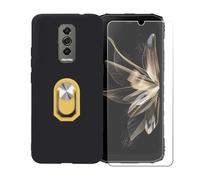 BMPNLSZ Funda para Doogee Blade 10 Ultra Energy + Amarillo Anillo de Soporte Giratorio Desmontable de 360°, Negro Suave Silicona Carcasa Caso Case + Cristal Templado Film Vidrio