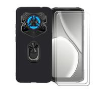 BMPNLSZ Funda para Doogee Blade 20 Play + Negro Anillo de Soporte Giratorio Desmontable de 360°, Negro Suave Silicona Carcasa Caso Case + [2 Piezas] Cristal Templado Film Vidrio