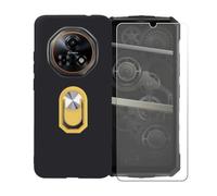 BMPNLSZ Funda para Doogee Fire 7 Pro + Amarillo Anillo de Soporte Giratorio Desmontable de 360°, Negro Suave Silicona Carcasa Caso Case + Cristal Templado Film Vidrio