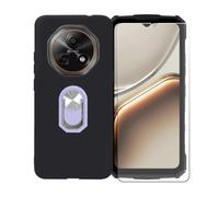 BMPNLSZ Funda para Doogee Fire 7 + Púrpura Anillo de Soporte Giratorio Desmontable de 360°, Negro Suave Silicona Carcasa Caso Case + Cristal Templado Film Vidrio