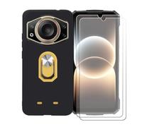 BMPNLSZ Funda para Doogee Fire 7 Ultra + Amarillo Anillo de Soporte Giratorio Desmontable de 360°, Negro Suave Silicona Carcasa Caso Case + [2 Piezas] Cristal Templado Film Vidrio