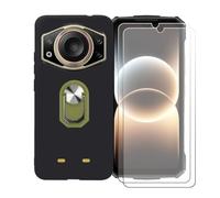 BMPNLSZ Funda para Doogee Fire 7 Ultra + Verde Anillo de Soporte Giratorio Desmontable de 360°, Negro Suave Silicona Carcasa Caso Case + [2 Piezas] Cristal Templado Film Vidrio