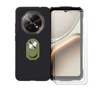 BMPNLSZ Funda para Doogee Fire 7 + Verde Anillo de Soporte Giratorio Desmontable de 360°, Negro Suave Silicona Carcasa Caso Case + [2 Piezas] Cristal Templado Film Vidrio
