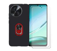 BMPNLSZ Funda para Doogee Note 59 Pro + Rojo Anillo de Soporte Giratorio Desmontable de 360°, Negro Suave Silicona Carcasa Caso Case + [2 Piezas] Cristal Templado Film Vidrio