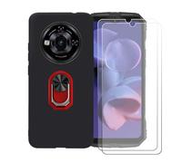 BMPNLSZ Funda para Doogee S118 Pro + Rojo Anillo de Soporte Giratorio Desmontable de 360°, Negro Suave Silicona Carcasa Caso Case + [2 Piezas] Cristal Templado Film Vidrio
