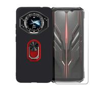 BMPNLSZ Funda para Doogee S119 + Rojo Anillo de Soporte Giratorio Desmontable de 360°, Negro Suave Silicona Carcasa Caso Case + Cristal Templado Film Vidrio