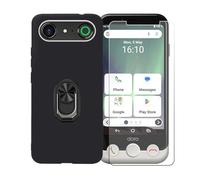 BMPNLSZ Funda para Doro Aurora A10 + Negro Anillo de Soporte Giratorio Desmontable de 360°, Negro Suave Silicona Carcasa Caso Case + Cristal Templado Film Vidrio
