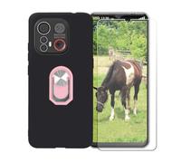 BMPNLSZ Funda para Emporia ME 6 + Rosa Anillo de Soporte Giratorio Desmontable de 360°, Negro Suave Silicona Carcasa Caso Case + Cristal Templado Film Vidrio