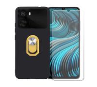 BMPNLSZ Funda para HMD Vibe 2+Amarillo Anillo+Vidrio Templado | Anillo de Soporte Giratorio Desmontable de 360° , Negro Funda de teléfono Silicona Carcasa, Protector de pantalla (6,75")