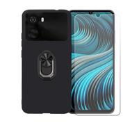 BMPNLSZ Funda para HMD Vibe 2+Negro Anillo+Vidrio Templado | Anillo de Soporte Giratorio Desmontable de 360° , Negro Funda de teléfono Silicona Carcasa, Protector de pantalla (6,75")