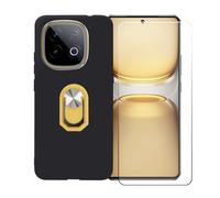 BMPNLSZ Funda para iQOO Z10 Turbo Plus 5G + Amarillo Anillo de Soporte Giratorio Desmontable de 360°, Negro Suave Silicona Carcasa Caso Case + Cristal Templado Film Vidrio