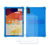 BMPNLSZ Funda para Lenovo Tab K11 Gen2, Cover Suave Silicona TPU Carcasa Caso Protectora Case + 3 Cristal Templado Film Vidrio Protector de Pantalla (11,0") - Azul