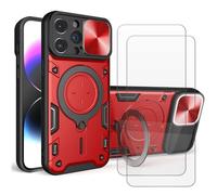 BMPNLSZ Funda para Motorola Edge 50 Ultra 5G, Absorción magnética Carcasa Caso + 2 Cristal Templado Film Vidrio Protector de Pantalla (6,7")-ZGJS - Rojo