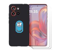 BMPNLSZ Funda para Motorola Edge 60 Neo 5G + Azul Anillo de Soporte Giratorio Desmontable de 360°, Negro Suave Silicona Carcasa Caso Case + [2 Piezas] Cristal Templado Film Vidrio