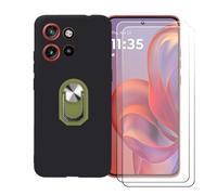 BMPNLSZ Funda para Motorola Edge 60 Neo 5G + Verde Anillo de Soporte Giratorio Desmontable de 360°, Negro Suave Silicona Carcasa Caso Case + [2 Piezas] Cristal Templado Film Vidrio