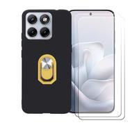 BMPNLSZ Funda para Motorola Moto Edge 70 Fusion + Amarillo Anillo de Soporte Giratorio Desmontable de 360°, Negro Suave Silicona Carcasa Caso Case + [2 Piezas] Cristal Templado Film Vidrio