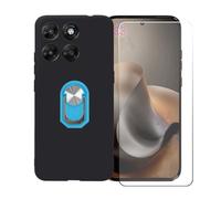 BMPNLSZ Funda para Motorola Moto G67 5G + Azul Anillo de Soporte Giratorio Desmontable de 360°, Negro Suave Silicona Carcasa Caso Case + Cristal Templado Film Vidrio