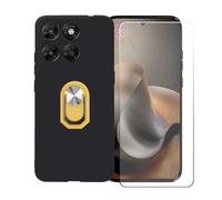 BMPNLSZ Funda para Motorola Moto G77 5G + Amarillo Anillo de Soporte Giratorio Desmontable de 360°, Negro Suave Silicona Carcasa Caso Case + Cristal Templado Film Vidrio