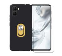 BMPNLSZ Funda para Nubia S2 + Amarillo Anillo de Soporte Giratorio Desmontable de 360°, Negro Suave Silicona Carcasa Caso Case + Cristal Templado Film Vidrio