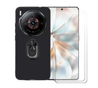 BMPNLSZ Funda para Nubia Z60S Pro 5G (6,78") + Negro Anillo de Soporte Giratorio Desmontable de 360°, Negro Suave Silicona Carcasa Caso Case + [2 Piezas] Cristal Templado Film Vidrio