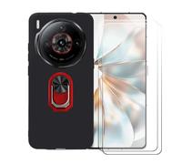 BMPNLSZ Funda para Nubia Z60S Pro 5G (6,78") + Rojo Anillo de Soporte Giratorio Desmontable de 360°, Negro Suave Silicona Carcasa Caso Case + [2 Piezas] Cristal Templado Film Vidrio