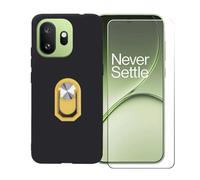 BMPNLSZ Funda para OnePlus 15T + Amarillo Anillo de Soporte Giratorio Desmontable de 360°, Negro Suave Silicona Carcasa Caso Case + Cristal Templado Film Vidrio