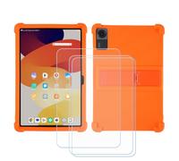 BMPNLSZ Funda para ONN 11 Tablet 2026, Cover Suave Silicona TPU Carcasa Caso Protectora Case + 3 Cristal Templado Film Vidrio Protector de Pantalla (11,0") - Naranja
