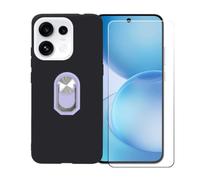 BMPNLSZ Funda para OPPO Reno 16C+Púrpura Anillo+Vidrio Templado | Anillo de Soporte Giratorio Desmontable de 360° , Negro Funda de teléfono Silicona Carcasa, Protector de pantalla (6,57")