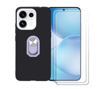 BMPNLSZ Funda para OPPO Reno 16FS+Púrpura Anillo+2 Vidrio Templado | Anillo de Soporte Giratorio Desmontable de 360° , Negro Funda de teléfono Silicona Carcasa, 2 Protector de cristal (6,57")