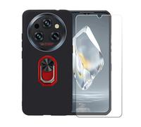 BMPNLSZ Funda para Oukitel WP35 (6,6") + Rojo Anillo de Soporte Giratorio Desmontable de 360°, Negro Suave Silicona Carcasa Caso Case + Cristal Templado Film Vidrio