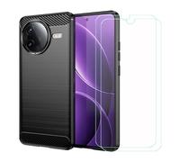 BMPNLSZ Funda para Poco F7 Pro, Suave Fibra de Carbon TPU Canica Carcasa Caso Case + 2 Cristal Templado Film Vidrio Protector de Pantalla para Poco F7 Pro (6,67") - Negro