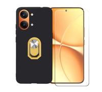 BMPNLSZ Funda para Poco X8 Pro MAX + Amarillo Anillo de Soporte Giratorio Desmontable de 360°, Negro Suave Silicona Carcasa Caso Case + Cristal Templado Film Vidrio