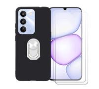 BMPNLSZ Funda para Realme C100 5G + Blanco Anillo de Soporte Giratorio Desmontable de 360°, Negro Suave Silicona Carcasa Caso Case + [2 Piezas] Cristal Templado Film Vidrio