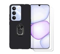 BMPNLSZ Funda para Realme C100 5G + Negro Anillo de Soporte Giratorio Desmontable de 360°, Negro Suave Silicona Carcasa Caso Case + [2 Piezas] Cristal Templado Film Vidrio