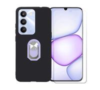 BMPNLSZ Funda para Realme C100 5G + Púrpura Anillo de Soporte Giratorio Desmontable de 360°, Negro Suave Silicona Carcasa Caso Case + Cristal Templado Film Vidrio