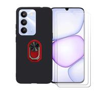 BMPNLSZ Funda para Realme C100 5G + Rojo Anillo de Soporte Giratorio Desmontable de 360°, Negro Suave Silicona Carcasa Caso Case + [2 Piezas] Cristal Templado Film Vidrio
