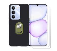 BMPNLSZ Funda para Realme C100 5G + Verde Anillo de Soporte Giratorio Desmontable de 360°, Negro Suave Silicona Carcasa Caso Case + [2 Piezas] Cristal Templado Film Vidrio