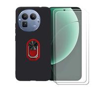BMPNLSZ Funda para Realme GT 8 Pro + Rojo Anillo de Soporte Giratorio Desmontable de 360°, Negro Suave Silicona Carcasa Caso Case + [2 Piezas] Cristal Templado Film Vidrio