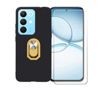 BMPNLSZ Funda para Realme Narzo 90X 5G + Amarillo Anillo de Soporte Giratorio Desmontable de 360°, Negro Suave Silicona Carcasa Caso Case + Cristal Templado Film Vidrio