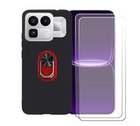 BMPNLSZ Funda para Realme Neo8 5G + Rojo Anillo de Soporte Giratorio Desmontable de 360°, Negro Suave Silicona Carcasa Caso Case + [2 Piezas] Cristal Templado Film Vidrio