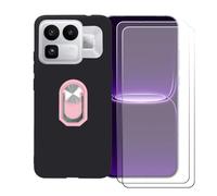 BMPNLSZ Funda para Realme Neo8 5G + Rosa Anillo de Soporte Giratorio Desmontable de 360°, Negro Suave Silicona Carcasa Caso Case + [2 Piezas] Cristal Templado Film Vidrio
