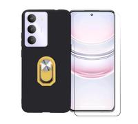BMPNLSZ Funda para Realme P3 Lite 5G + Amarillo Anillo de Soporte Giratorio Desmontable de 360°, Negro Suave Silicona Carcasa Caso Case + Cristal Templado Film Vidrio