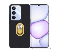 BMPNLSZ Funda para Realme P4 Lite 5G + Amarillo Anillo de Soporte Giratorio Desmontable de 360°, Negro Suave Silicona Carcasa Caso Case + Cristal Templado Film Vidrio