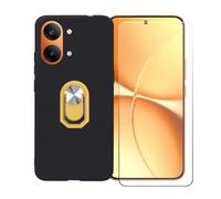 BMPNLSZ Funda para Redmi Turbo 5 MAX 5G + Amarillo Anillo de Soporte Giratorio Desmontable de 360°, Negro Suave Silicona Carcasa Caso Case + Cristal Templado Film Vidrio