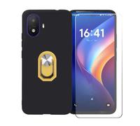 BMPNLSZ Funda para TCL K70 5G + Amarillo Anillo de Soporte Giratorio Desmontable de 360°, Negro Suave Silicona Carcasa Caso Case + Cristal Templado Film Vidrio