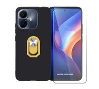 BMPNLSZ Funda para TCL K70 Power 4G + Amarillo Anillo de Soporte Giratorio Desmontable de 360°, Negro Suave Silicona Carcasa Caso Case + Cristal Templado Film Vidrio