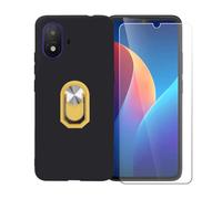 BMPNLSZ Funda para TCL K70 SE + Amarillo Anillo de Soporte Giratorio Desmontable de 360°, Negro Suave Silicona Carcasa Caso Case + Cristal Templado Film Vidrio