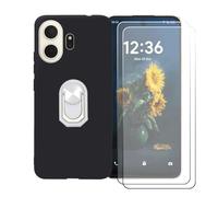 BMPNLSZ Funda para TCL NXTpaper 70 Pro + Blanco Anillo de Soporte Giratorio Desmontable de 360°, Negro Suave Silicona Carcasa Caso Case + [2 Piezas] Cristal Templado Film Vidrio