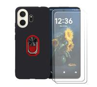 BMPNLSZ Funda para TCL NXTpaper 70 Pro + Rojo Anillo de Soporte Giratorio Desmontable de 360°, Negro Suave Silicona Carcasa Caso Case + [2 Piezas] Cristal Templado Film Vidrio